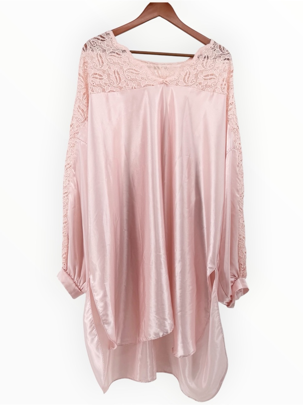 Vintage 80s Intimate Attitudes Pink Satin Lace Nightshirt‎ Plus 3X 4X Coquette